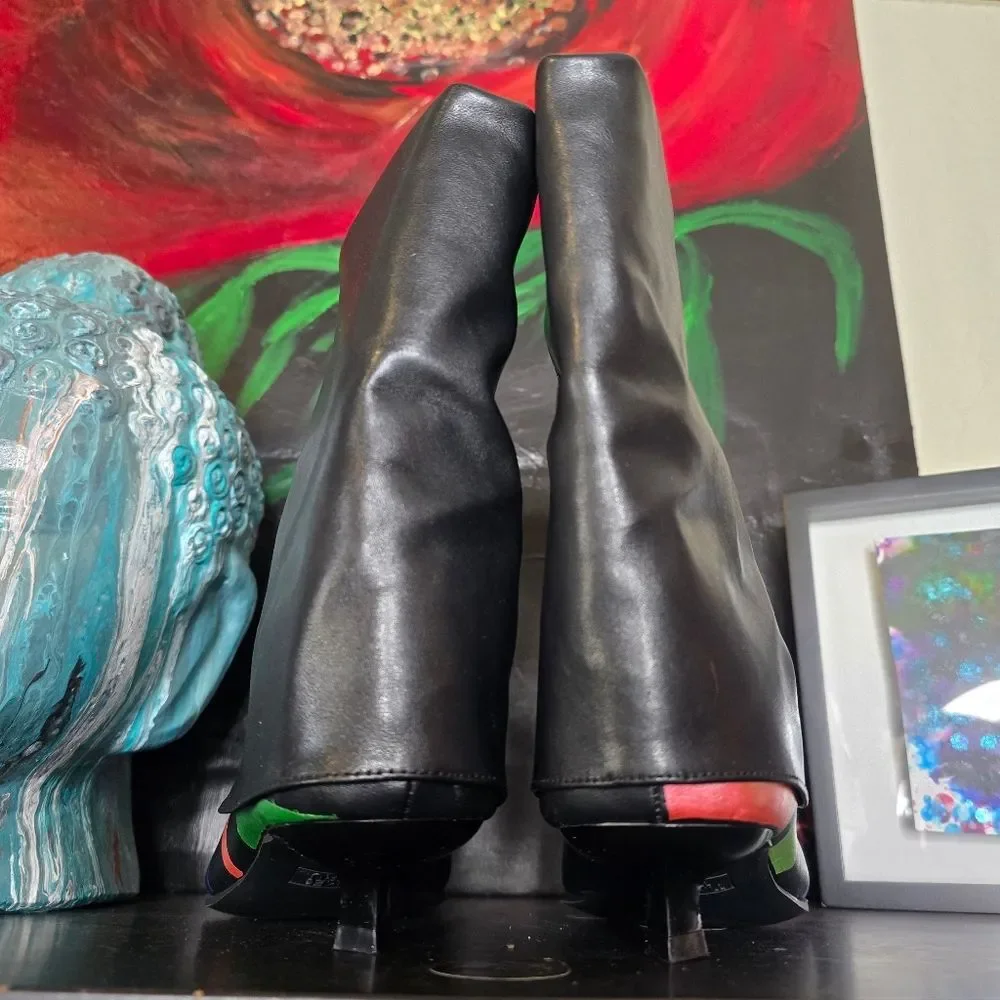 HANDCRAFTED Upcycled Abstract Ankle Boots HANDPAINTED Kitten Heel Slouch Booties